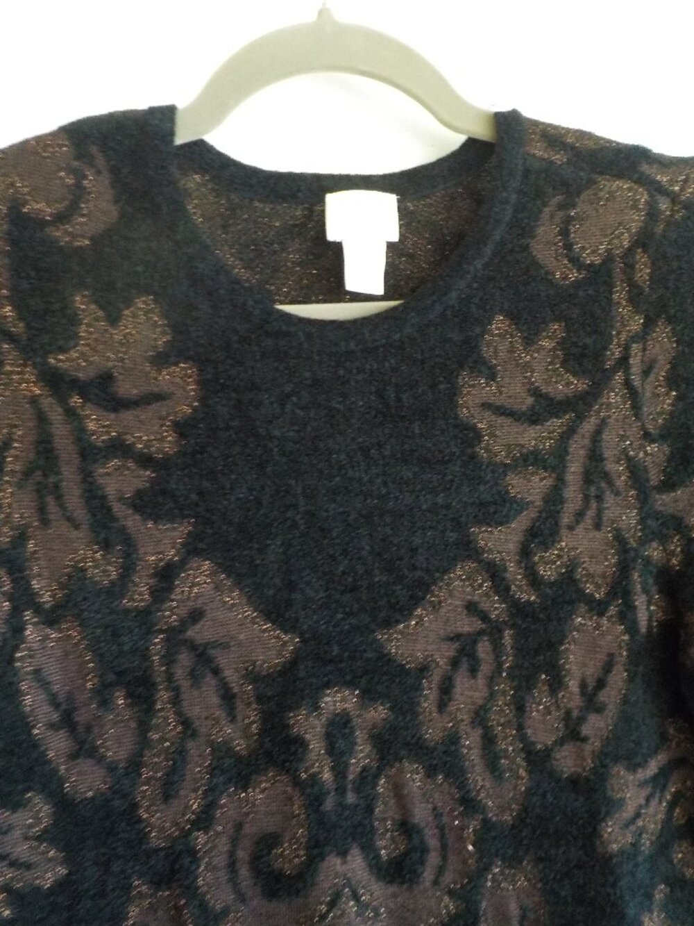 Chico's Sweater - Size 1 (Medium) Black w/brown/metallic long sleeve soft (2356)